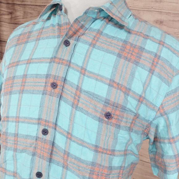 The Normal Brand Shirt Mens Large Blue Orange Plaid Short Sleeve Button Down - Picture 2 of 8